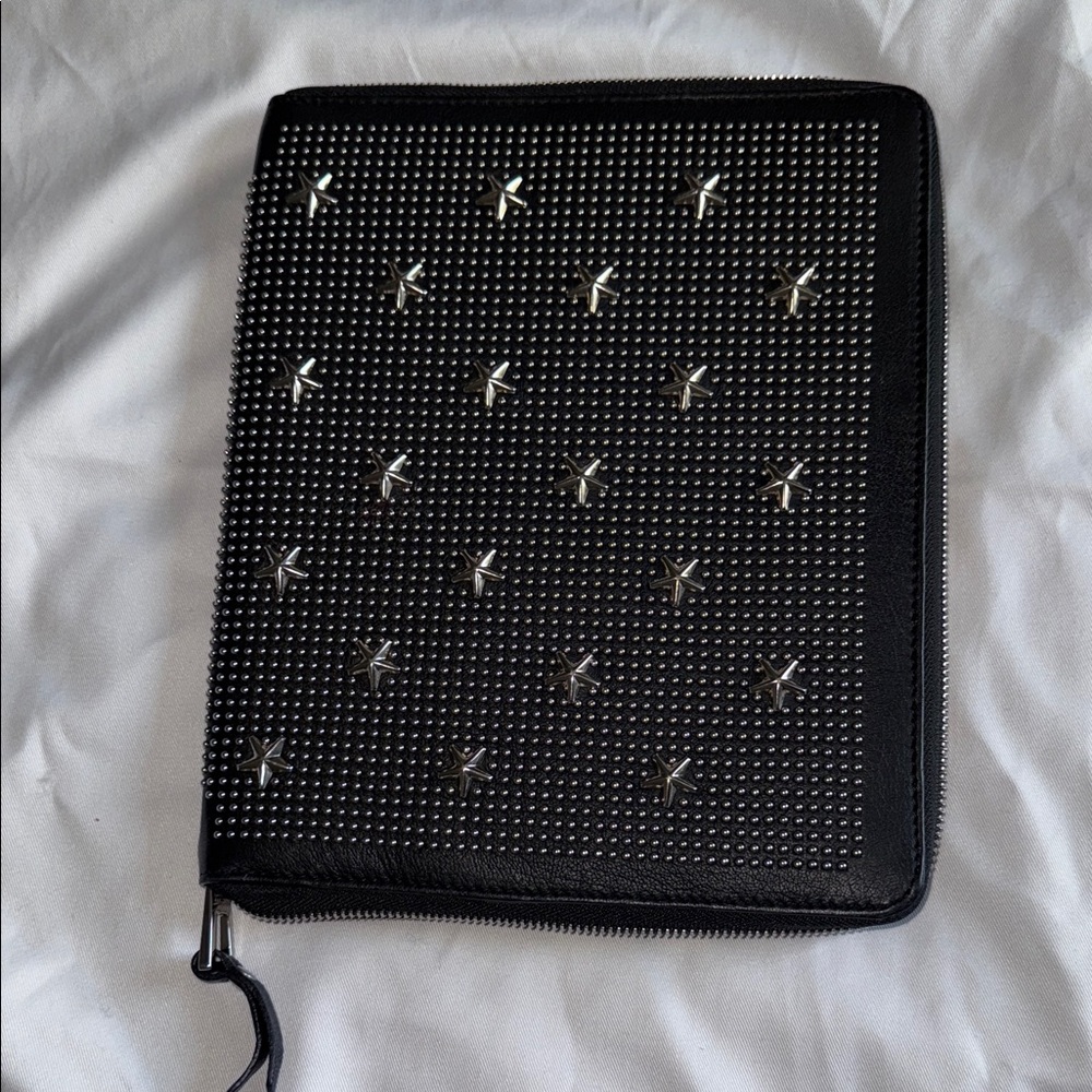 Jimmy Choo Black Leather Pouch with Silver Accents